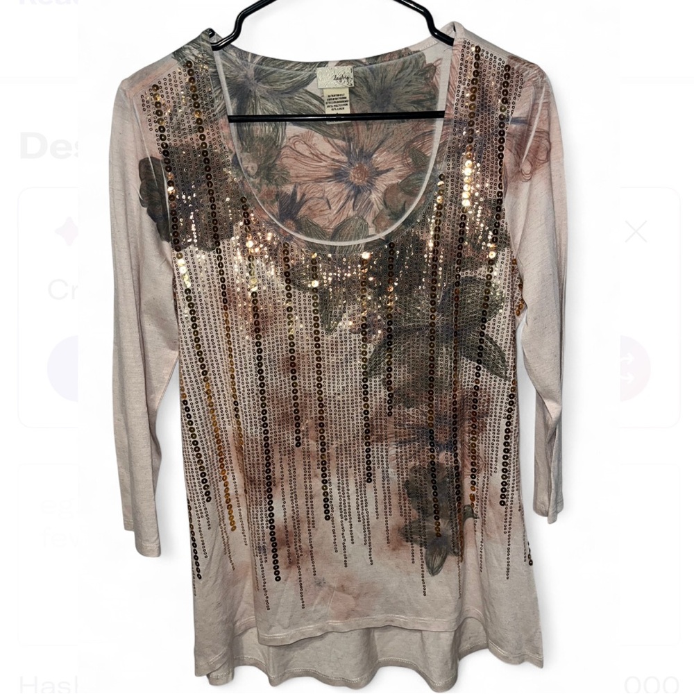 Daytrip Cream Floral Sequin Long Sleeve Top